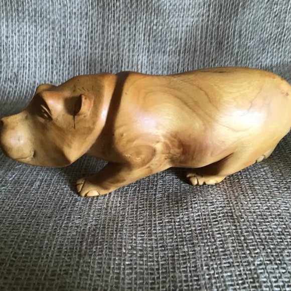 Hippo Hand-Carved Natural Wood Unique Statue - Picture 6 of 13